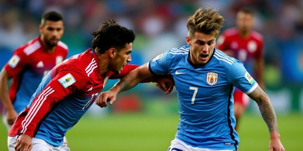 Players from Paraguay and Argentina competing on the field.