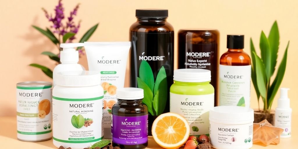 Assorted Modere products for a healthier lifestyle.