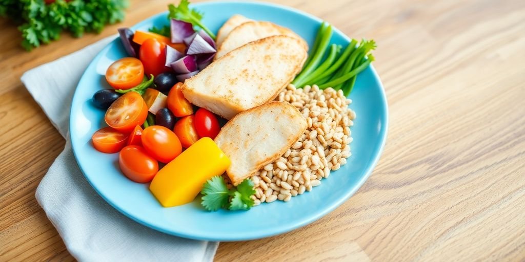 Healthy meal plate with vegetables and lean protein.